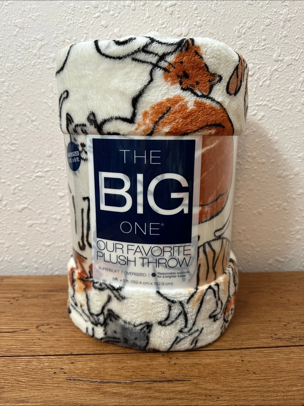 The Big One Cozy Plush Throw Blanket with White and Orange Cat Design